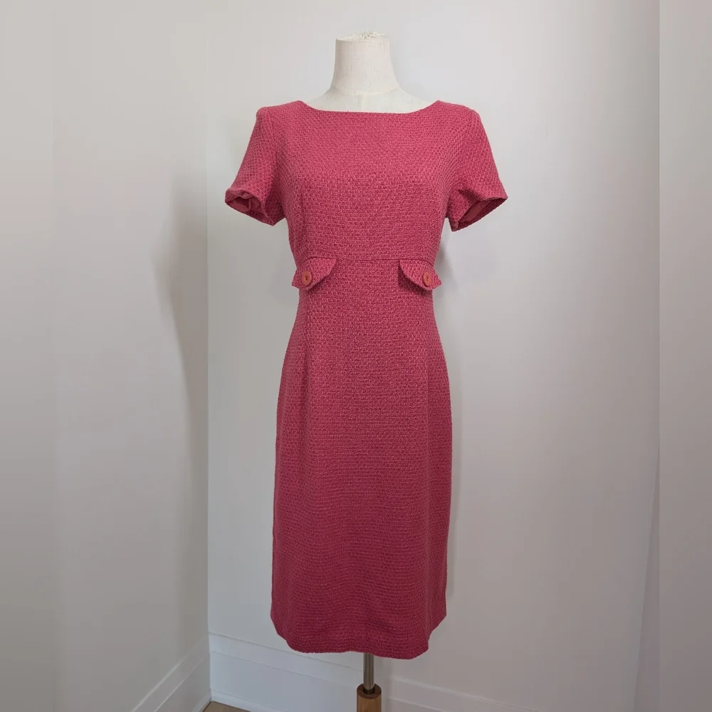 Elegant Pink Tweed Short Sleeve Knee Length Dress - Picture 1 of 15